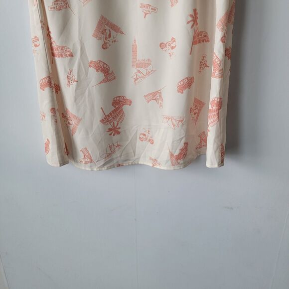 Modcloth womens Travel Print Blouse size L keyholes short Flutter Sleeve - Picture 4 of 10